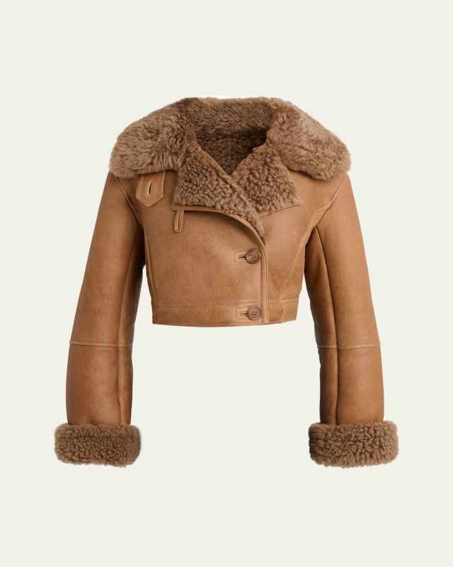 Lamb Shearling Crop Moto Jacket
